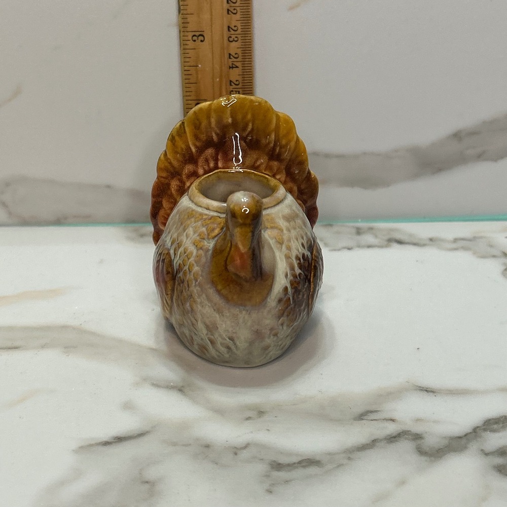 Vintage Ceramic Turkey Figurine Drip Glaze Thanksgiving Toothpick Holder Brown